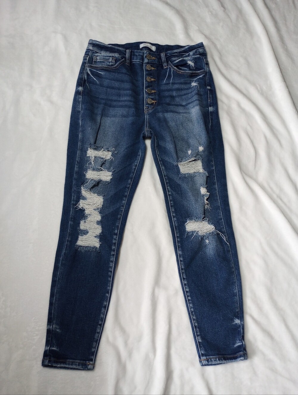 Kancan Signature Womens Dark Distressed Ankle Skinny Jeans Slim Ultra Rise Sz 29